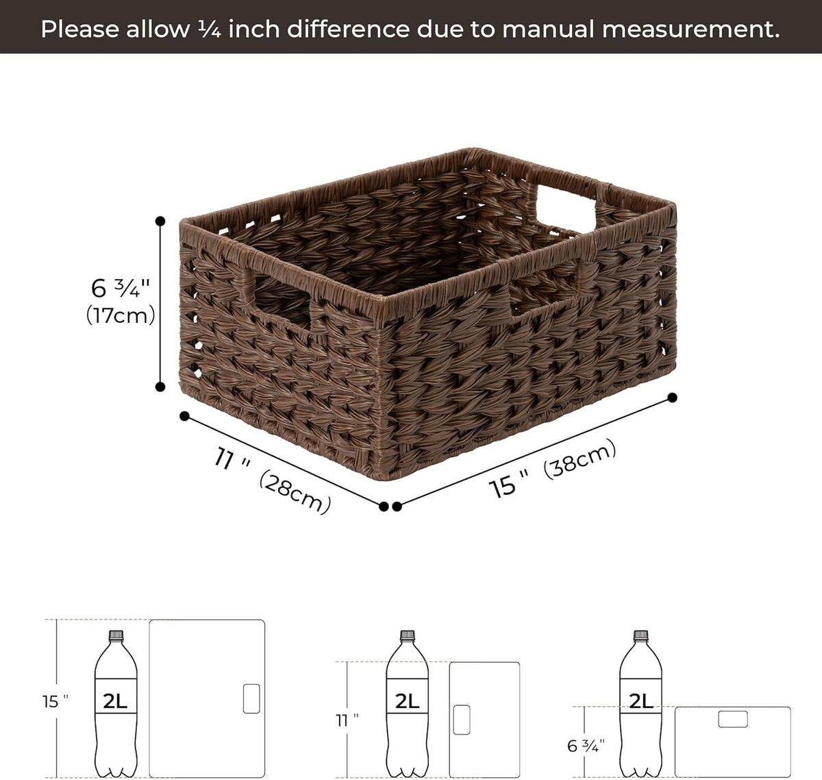 GRANNY SAYS Wicker Storage Baskets for Shelves, Wicker Baskets for Organizing, Waterproof Woven Basket for Pantry, Rectangle Basket for Shlef, Brown, 2-Pack