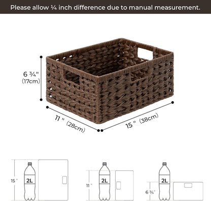 GRANNY SAYS Wicker Storage Baskets for Shelves, Wicker Baskets for Organizing, Waterproof Woven Basket for Pantry, Rectangle Basket for Shlef, Brown, 2-Pack