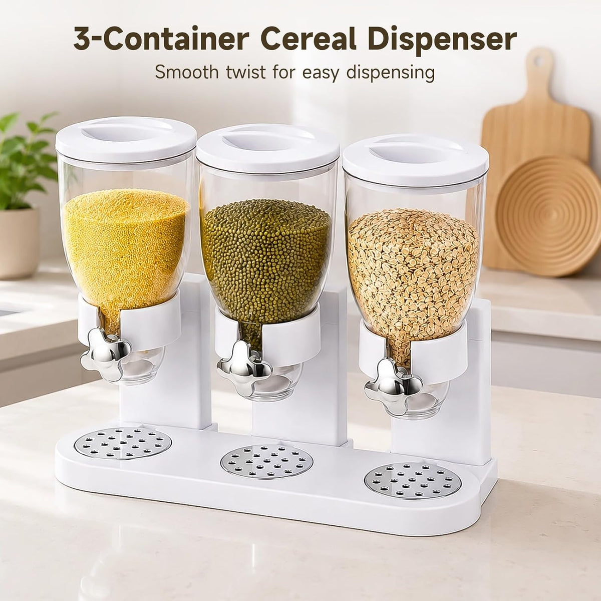 Cereal Dispenser Countertop, 3 Pack 2L/67oz Cereal Dispenser, Airtight Cereal Containers Storage, Rotating White Plastic Dry Food Dispenser, Rice Dispenser, Candy Dispenser for Cereal, Coffee Beans