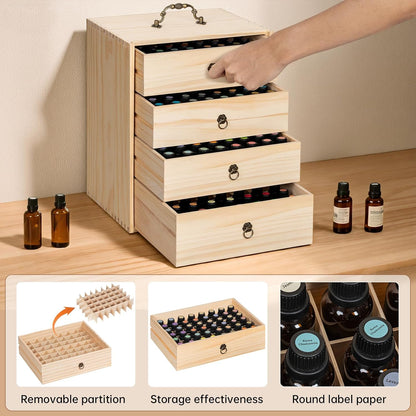 TORIBIO Essential Oil Storage Box for 60 Bottles, Wooden Essential Oils Holder Organizer Holds 5-30ml for Young Living & Doterra Bottles