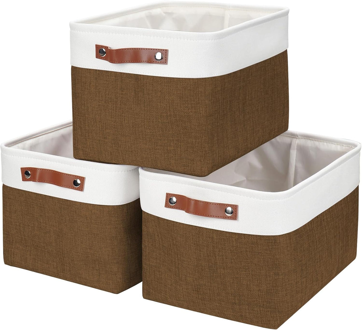 Bagnizer Large Fabric Storage Baskets | 50L Storage Bins, Decorative Linen Closet Baskets with Handles for Organizing, Shelf, Toys, Clothes, Home, Office, Nursery, 17x12x15Inches (Grey&White)