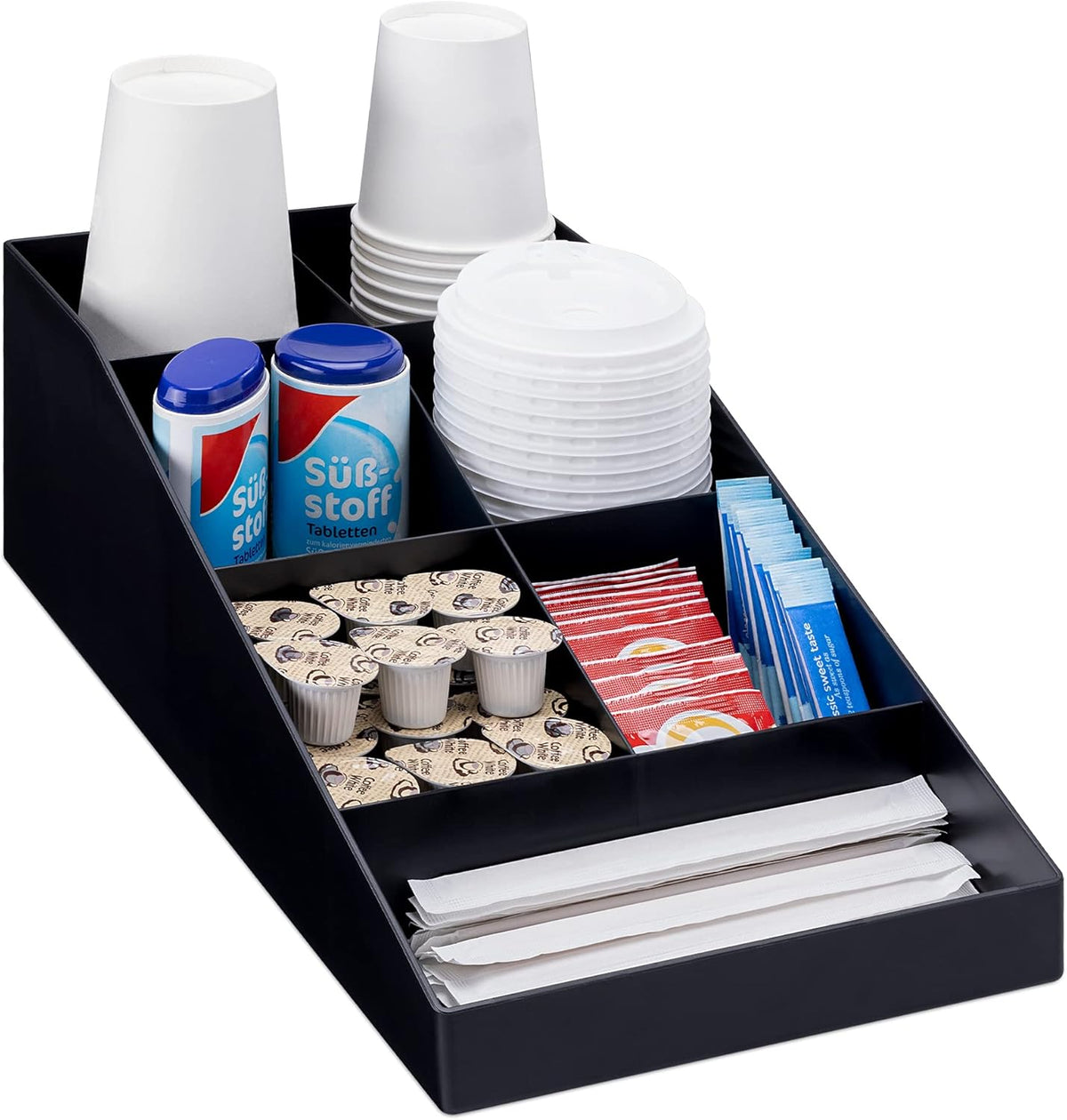 Navaris Coffee Station Organizer - 4 Compartment Coffee Bar for Office & Kitchen Countertop Organization