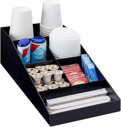 Navaris Coffee Station Organizer - 4 Compartment Coffee Bar for Office & Kitchen Countertop Organization
