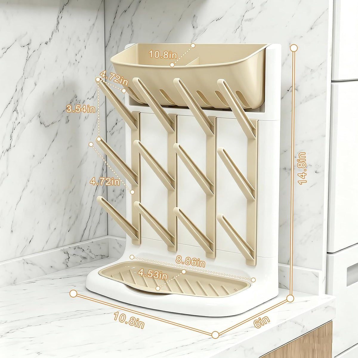 GoMaihe Baby Bottle Drying Rack: Space Saving Vertical Bottle Dryer Holder - Newborn Accessories Storage Stand Organize Brushes Pacifiers on Countertop - BPA-Free - Gray