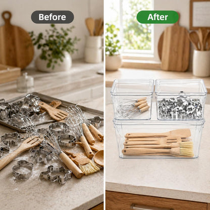 Baking Supplies Storage Containers 3Pc,Baking Kits with Handles&Lid for Adult,Stackable Bakeware Organizer Storage Bins,BPA Free Baking Accessories,Kitchen,Pantry Storage and Organization Box