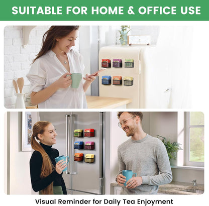 Magnetic Tea Bag Organizer - 6-Piece Metal Tea Organizer for Refrigerator, Kitchen Shelf and Counter, Stylish & Space Saving Tea Organizers and Storage