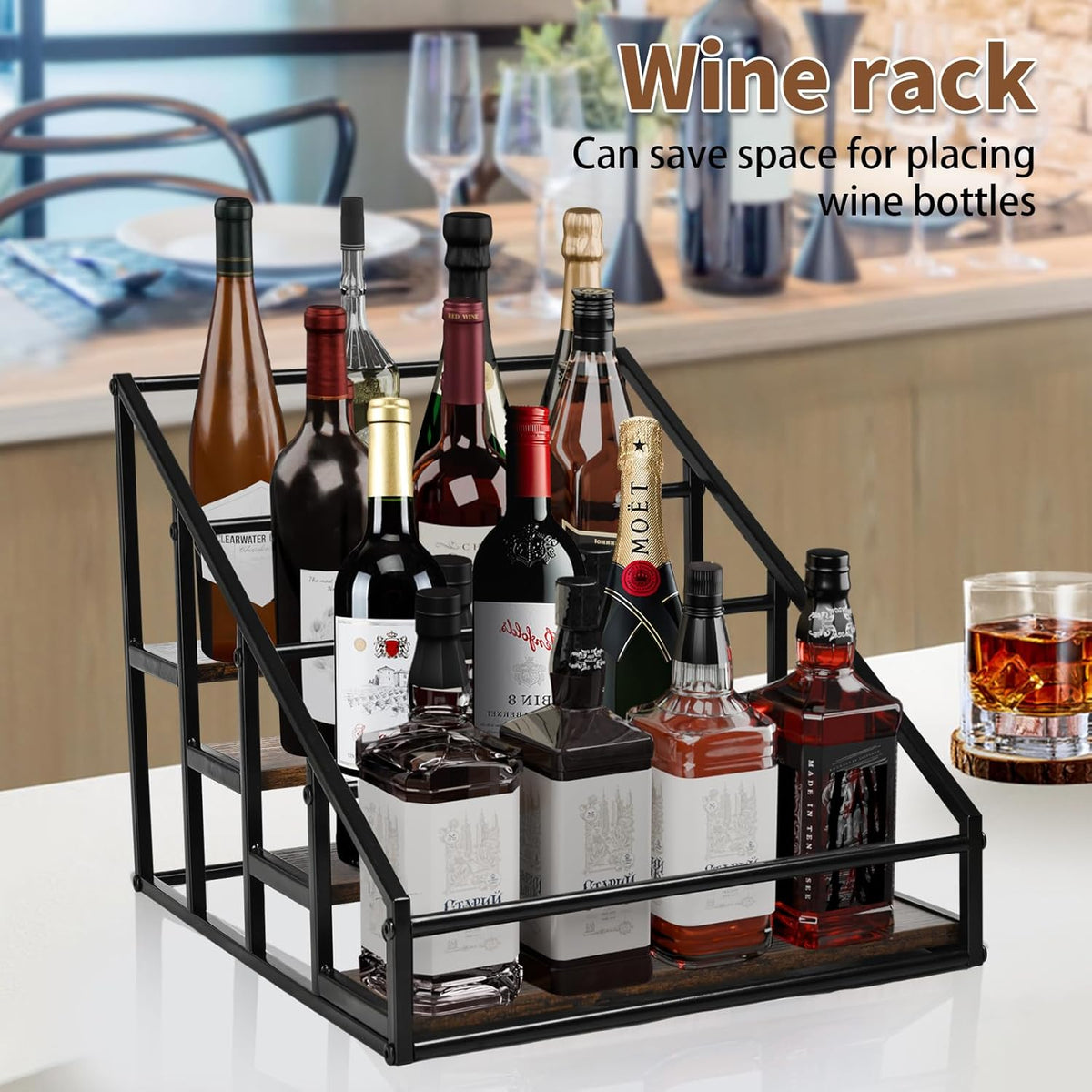 Coffee Syrup Organizer Rack, Liquor Bottle Display Shelf, Spice Racks, 4-Tier 16 Syrup Bottles Holder Stand for Coffee Bar Kitchen Small Wine Rack for Bar Family Storage for Syrup Wine Dressing