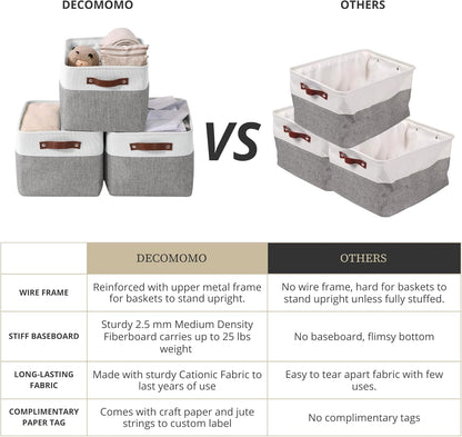DECOMOMO Storage Bins, Large Fabric Storage Baskets for Shelves, Decorative Linen Closet Organizer, 15 x 11 x 9.5 inches (Beige & White, 3 Pack)