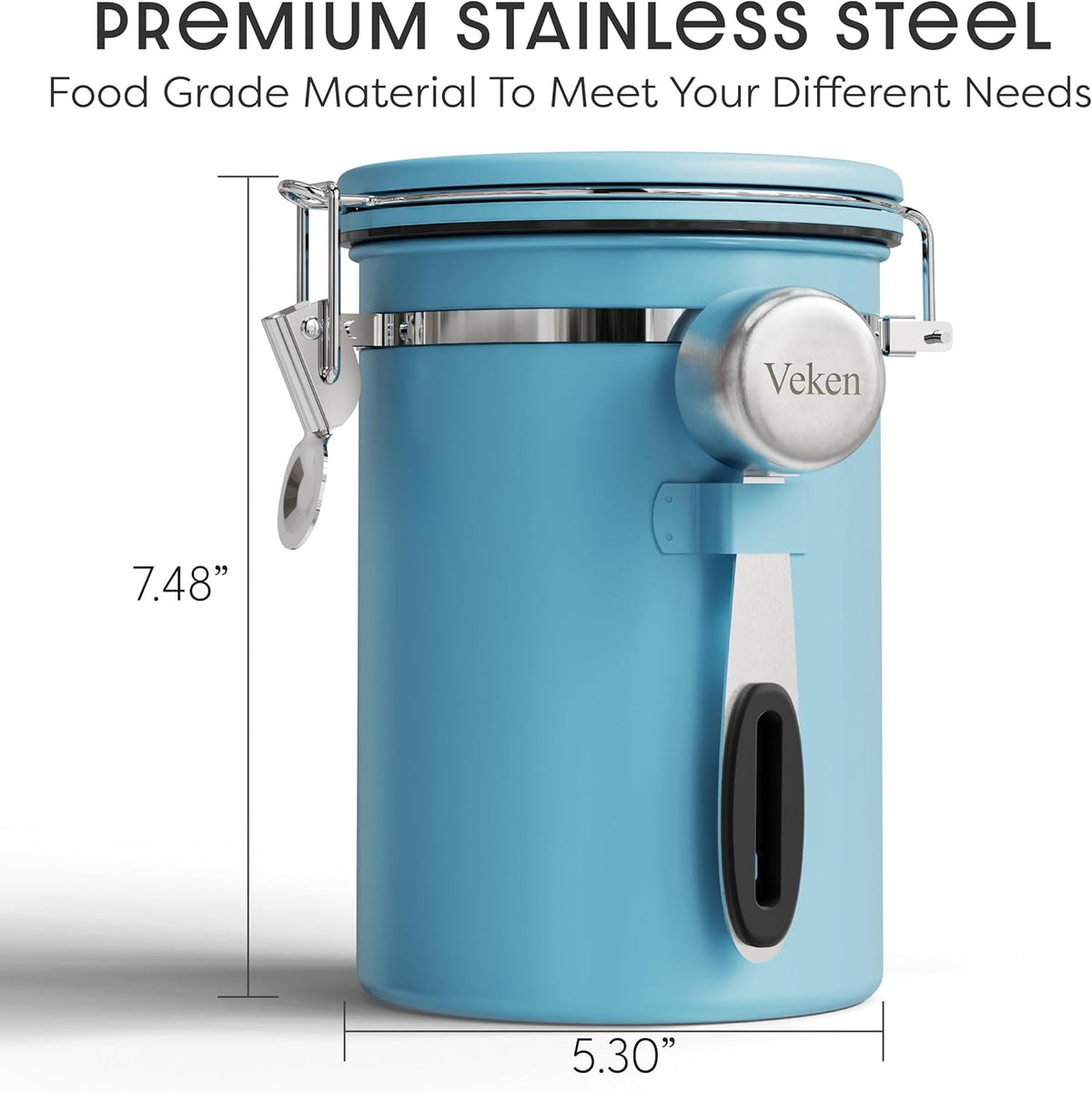 Veken Coffee Canister with Window, Family Choice Awards Winner, Airtight Stainless Steel Home Kitchen Food Storage Container with Lids for Grounds, Beans, Tea, Flour,Cereal,Sugar Jars,Scoop,16OZ,Black