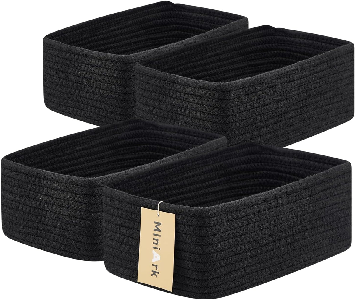 MiniArk Small Storage Baskets for Organizing | Closet Organizer Bins | Shelf Toy Basket | Woven Rope Baskets | Cube Decorative Box | Shallow Basket | L11.5xW7.5xH4.7| Brown