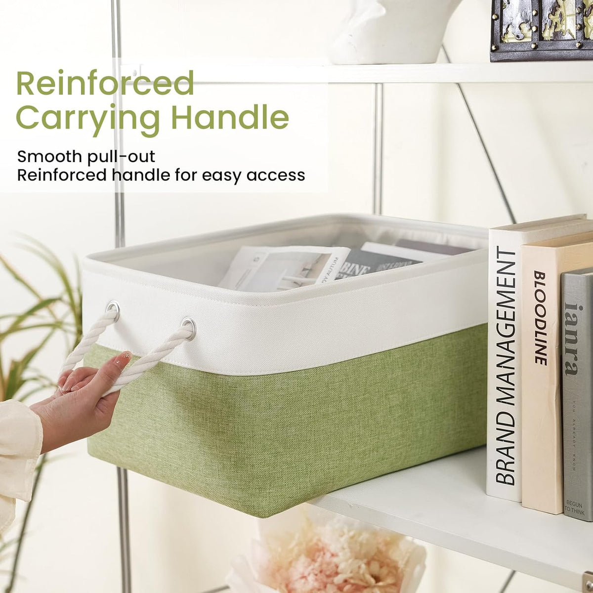 Large Storage Baskets- 15.7x11.8x8.26 inch Storage Bins for Shelves and Closet Organizing, Foldable Fabric Bin for Home Organization Clothes and Laundry (3-Pack, White&Khaki)