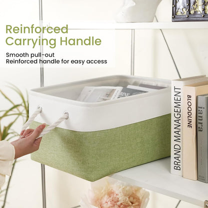 Large Storage Baskets- 15.7x11.8x8.26 inch Storage Bins for Shelves and Closet Organizing, Foldable Fabric Bin for Home Organization Clothes and Laundry (3-Pack, White&Khaki)