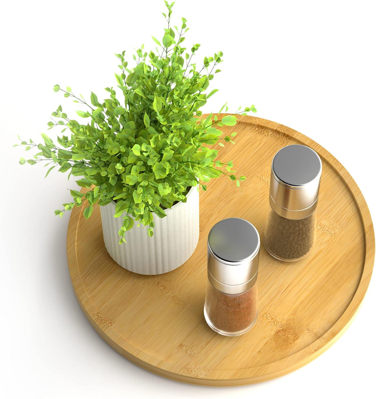Lazy Susan Organizer Homerays 12 Inch Non-Skid Bamboo Lazy Susan for Kitchen Rotating Spice Rack with Handles, Wood Turntable for Kitchen Cabinet,Countertop (Bamboo, Medium)