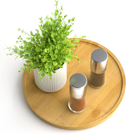 Lazy Susan Organizer Homerays 12 Inch Non-Skid Bamboo Lazy Susan for Kitchen Rotating Spice Rack with Handles, Wood Turntable for Kitchen Cabinet,Countertop (Bamboo, Medium)