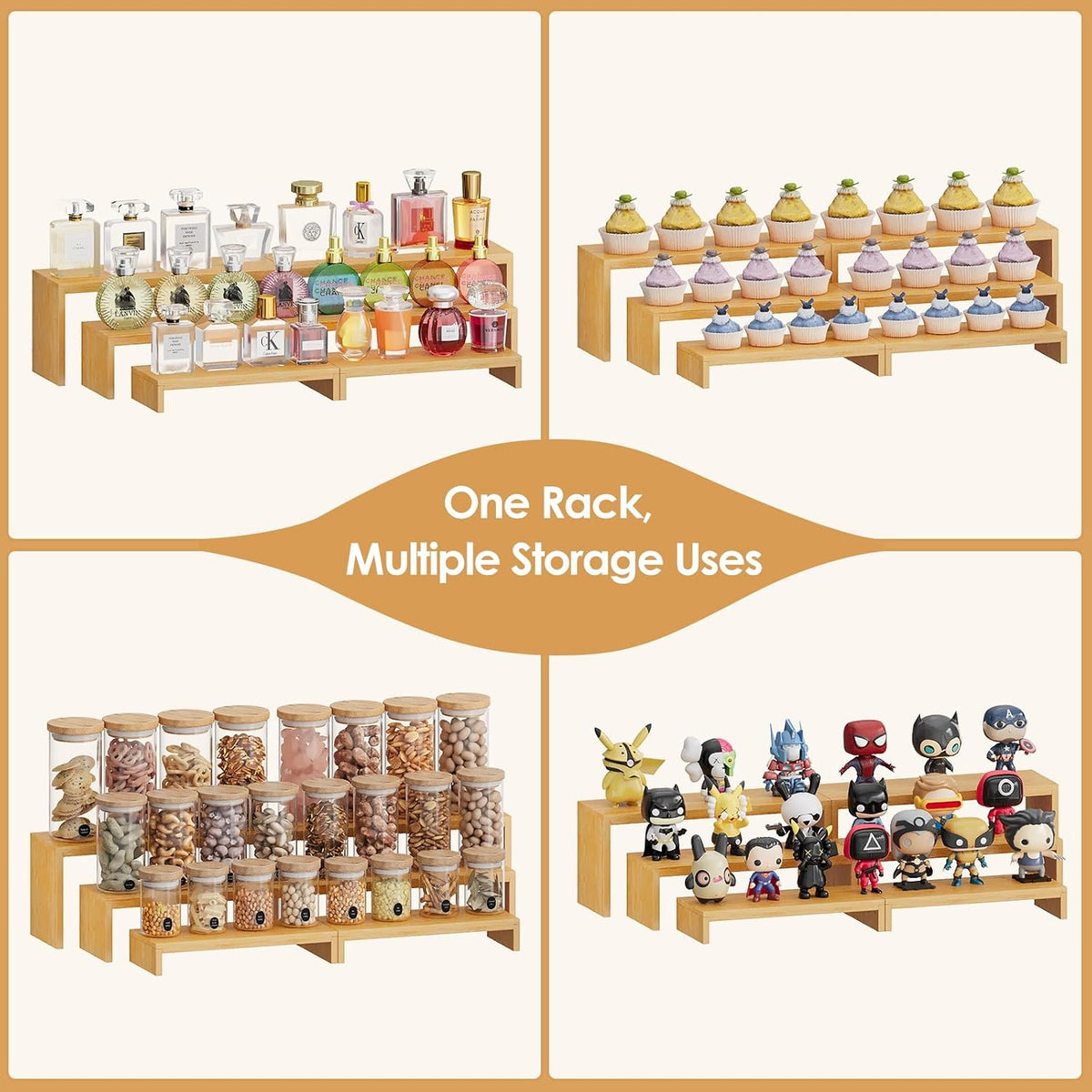 2 Sets Bamboo Can Organizer for Pantry, 3-Tier 6-Piece Adjustable Cabinet Can Display Rack, Soda Can Organizer Holds Up to 31 Cans, Canned Goods Storage Holder for Pantry, Cabinet, Countertop
