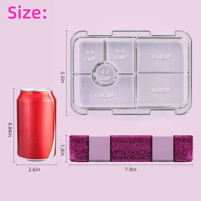 Bento Lunch Box for Kids, 6 Compartments BPA Free, Dishwasher Safe Back to School Snack Bento Lunch Containers Boxes, Ideal Portion Sizes for On-the-Go Meal, Ages 3+, School, Green Patterned