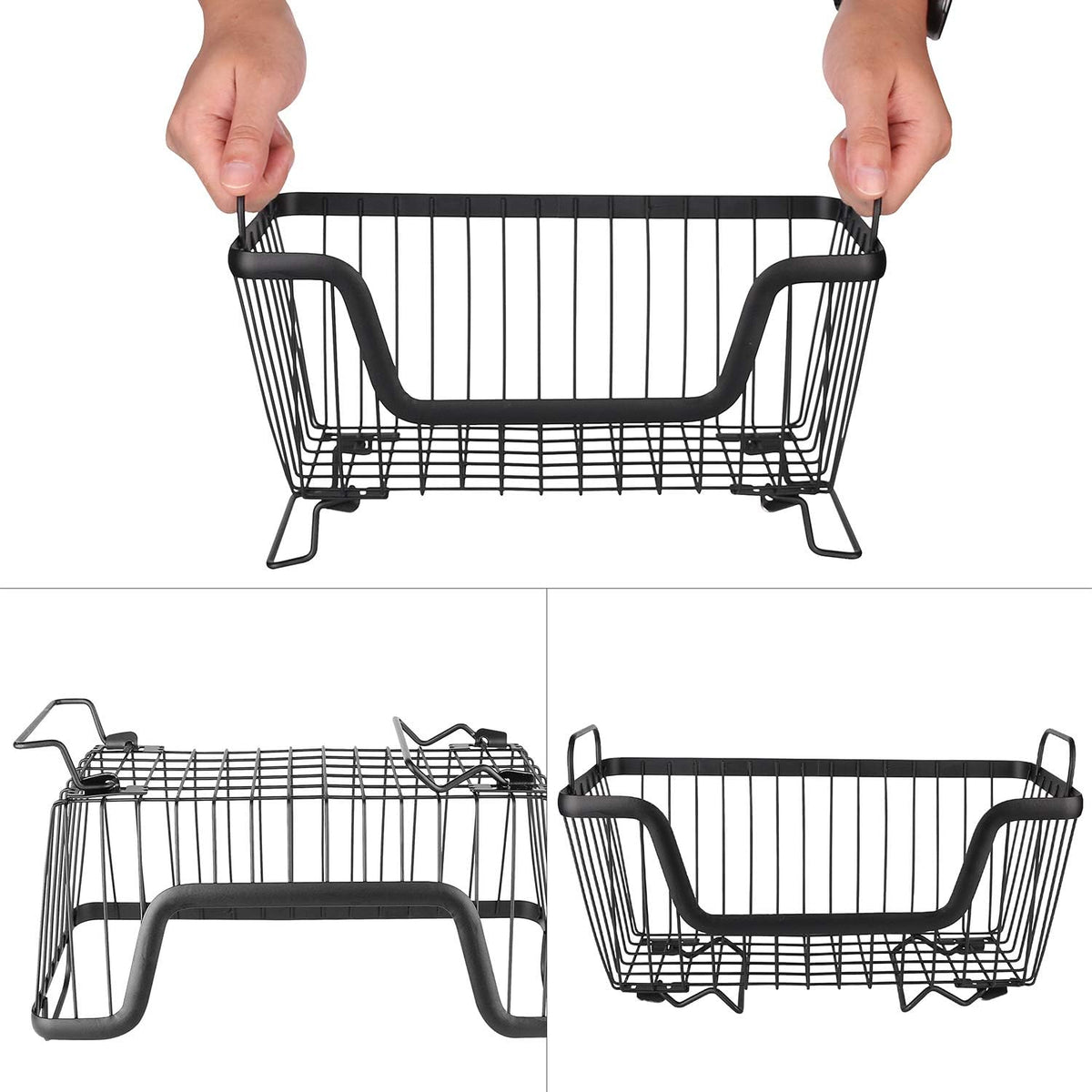 LOTTS Stackable wire basket for pantry, Metal Pantry basket, Storage Organizer Bin with Handles, Fruit basket for Kitchen Cabinets, Pantry, Closets, Bedrooms, Bathrooms (12.6×6.5×7.6")
