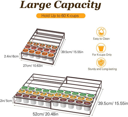 Coffee Pod Holder Drawer, Expandable K Cup Holder Compatible with Keurig K-Cup, K Cup Drawer Organizer Hold 30-60 Coffee Pod Storage for Coffee Station Office and Kitchen, Black