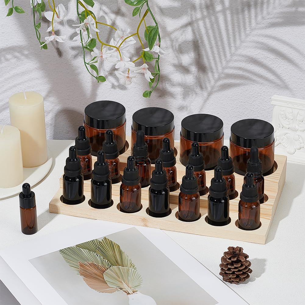 BENECREAT 3-Tier Essential Oil Display Stand, Wooden Essential Oil Organizer, Tabletop Storage Rack for 5-20ml Bottles, Nail Polish Compact Shelf, 6.7x11.8x2 inches