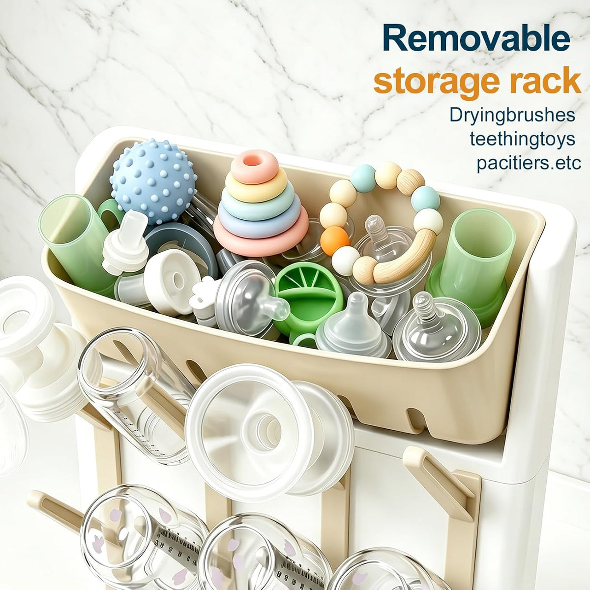 GoMaihe Baby Bottle Drying Rack: Space Saving Vertical Bottle Dryer Holder - Newborn Accessories Storage Stand Organize Brushes Pacifiers on Countertop - BPA-Free - Gray