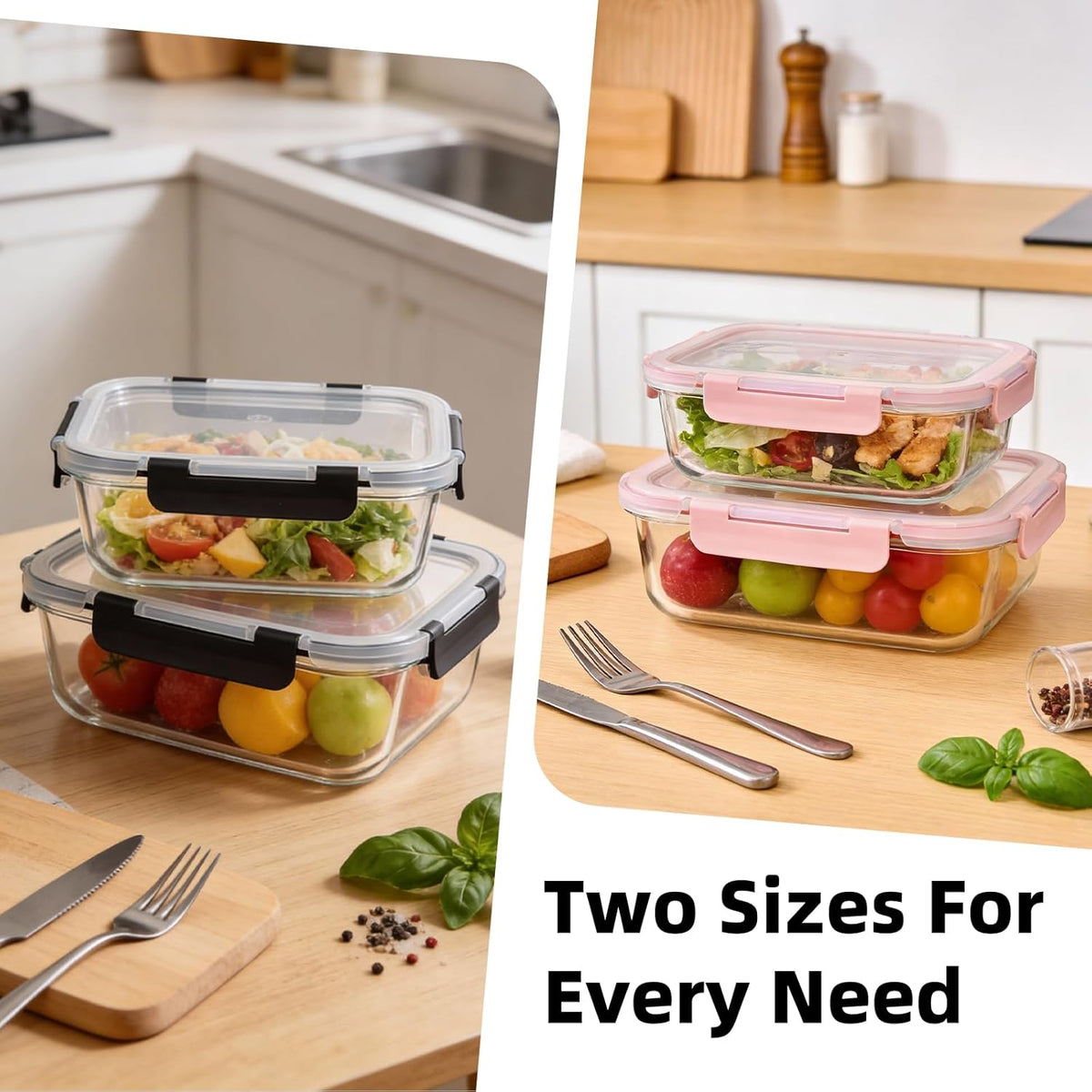 Konokyo Round Glass Food Storage Containers with Lids, 12 Pack Airtight Leakproof Meal Prep Containers, BPA-Free, Microwave Oven Freezer & Dishwasher Safe, Assorted Sizes