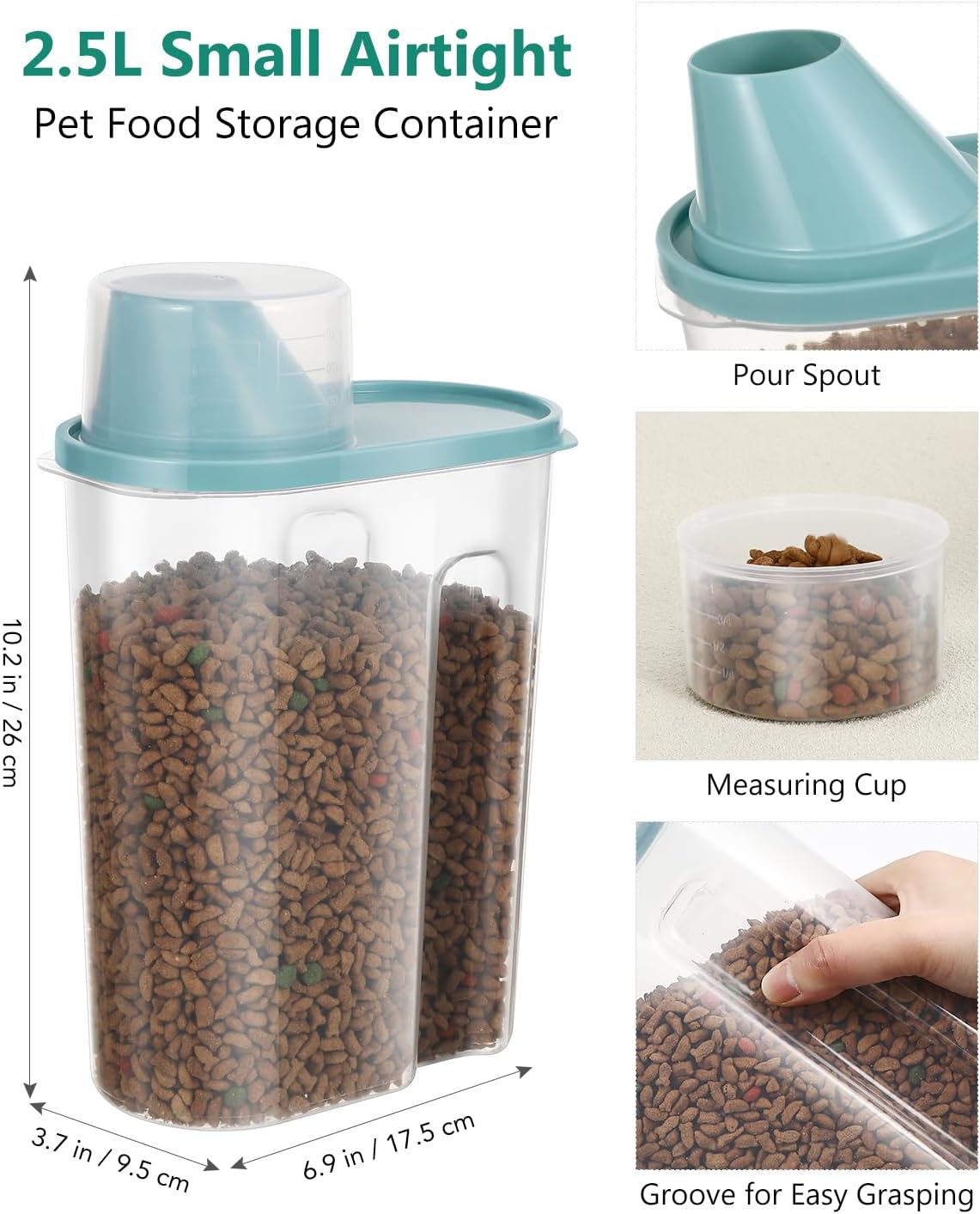 ANVS Airtight Collapsible Pet Food Container With Casters, Scoop and Small Container - Keeps Up To 20lbs Dry Dog Food Fresh (Grey)