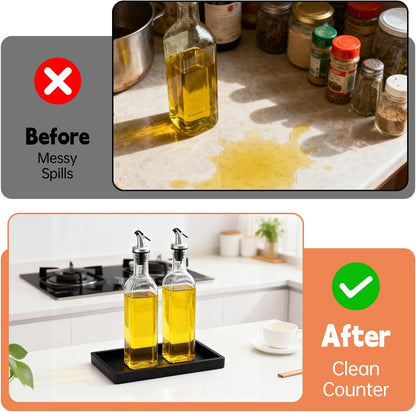 Oil Tray Kitchen Counter, Kitchen Tray for Oil Bottle, Made of Soft Silicone, Protect Bottles from Cracks and Scratches, Smooth, Easy to Clean, Keeps Countertop Tidy, for Glass Oils Sprayer and Bottle