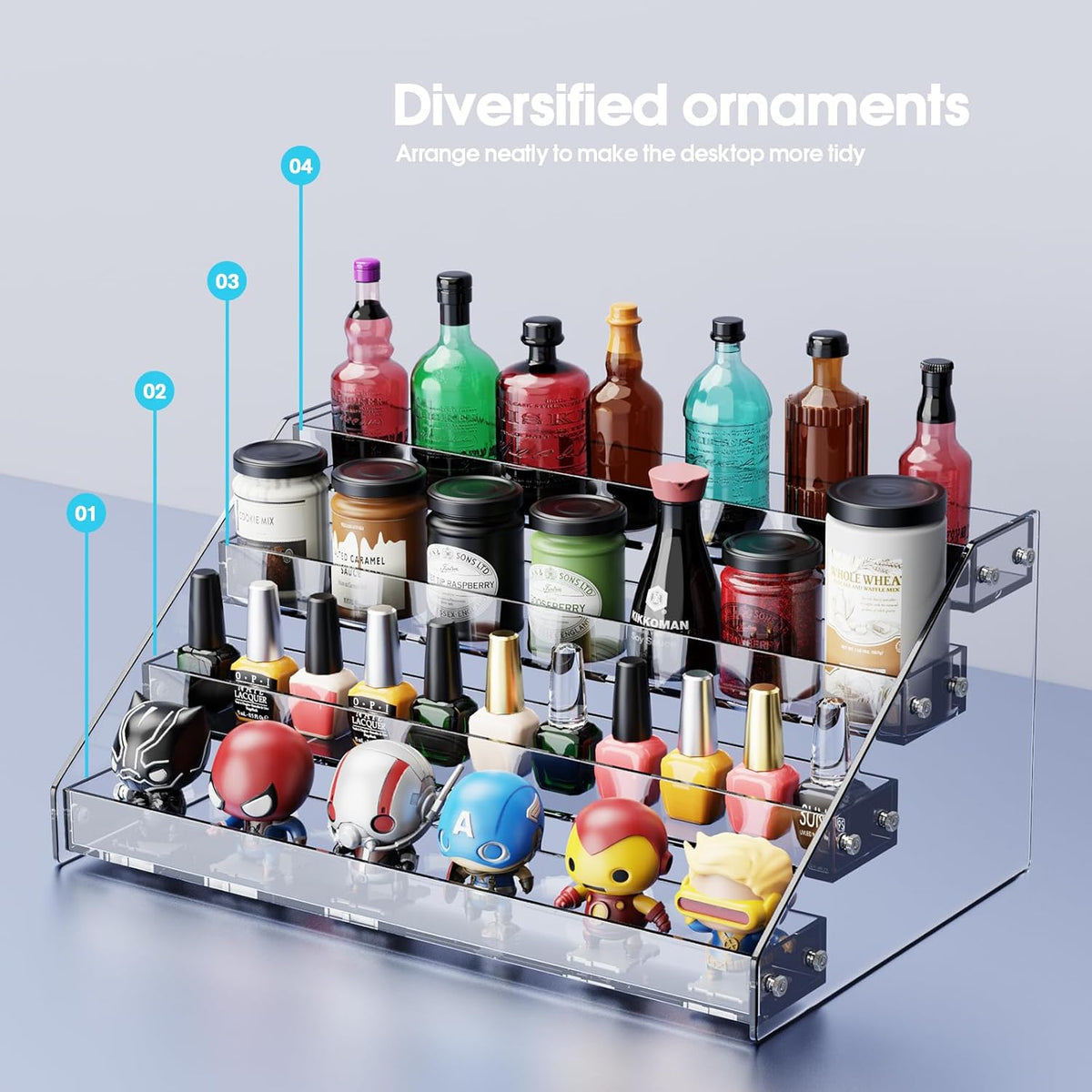 Acrylic Display Shelf,Risers Display Stands,Perfume Organizer,Cupcake Stand,Tiered Display Stand,Sticker Display,Card Stands For Display,Card Display Stand,Figure Display，Spice Rack(6 Tier)