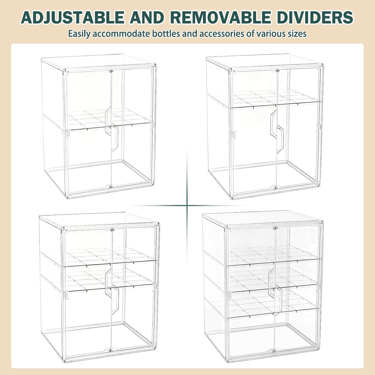 Baby Bottle Organizer, 3-Tier Bottle Storage for Countertop with Double Magnetic Doors, Clear Plastic Bottle Station Organizer Mom Gifts with 2 Dividers for Kitchen, Bathroom, Cabinet, Vanity