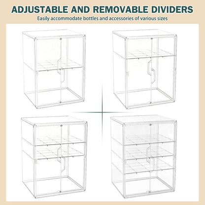 Baby Bottle Organizer, 3-Tier Bottle Storage for Countertop with Double Magnetic Doors, Clear Plastic Bottle Station Organizer Mom Gifts with 2 Dividers for Kitchen, Bathroom, Cabinet, Vanity