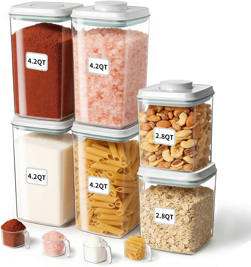 Airtight Food Storage Container with One-Touch Lid, 2.8 QT / 2.65 L Stackable BPA-Free PET for Coffee, Sugar, Spices & Pantry Organization.