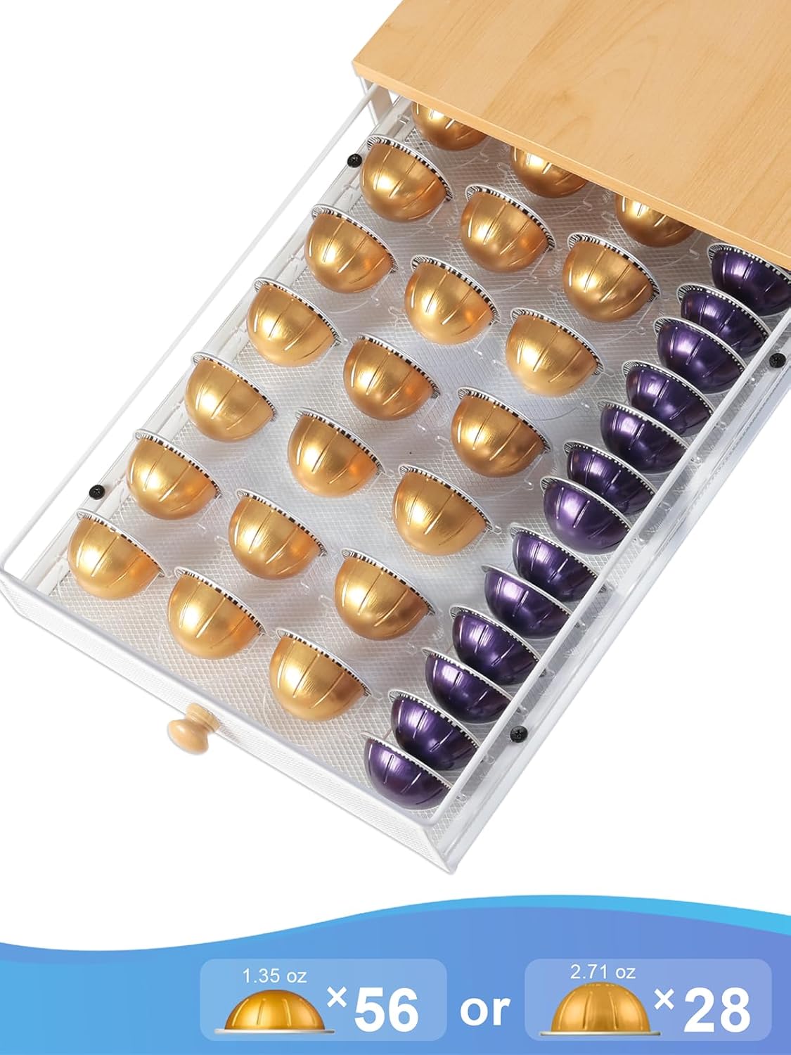 Sedegn Coffee Pod Holder Counter Coffee Vertuo Capsules Storage Organizer with Sliding Drawer Compatible For 35 K-Cup Pods No Assembly Needed Rustic Brown
