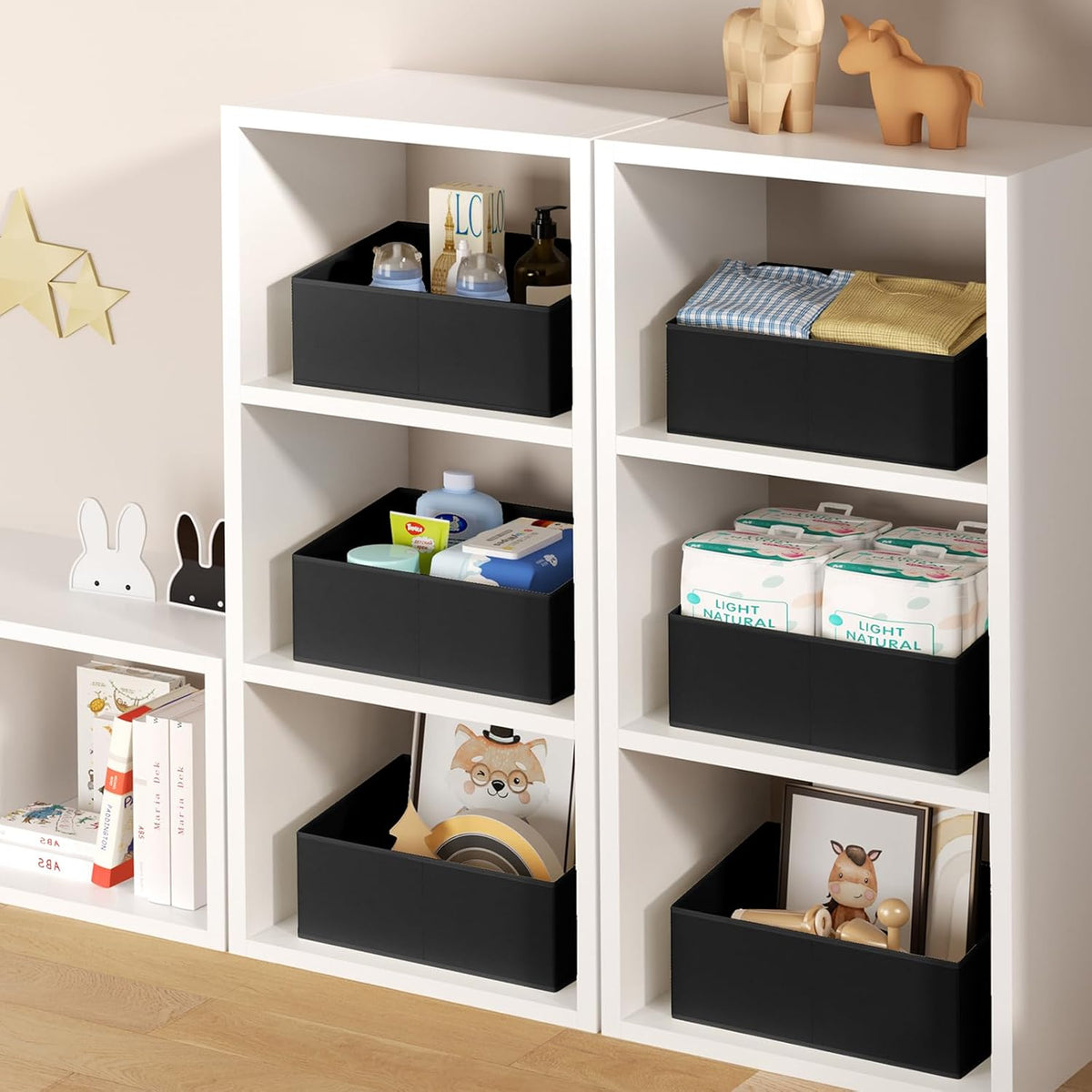 DIMJ Closet Storage Bins - Fabric Storage Baskets for Shelves, Collapsible Closet Organizers and Storage with Handles, Trapezoid Shelf Organization Storage Cubes for Purse, Toys, Books, Towel, Socks