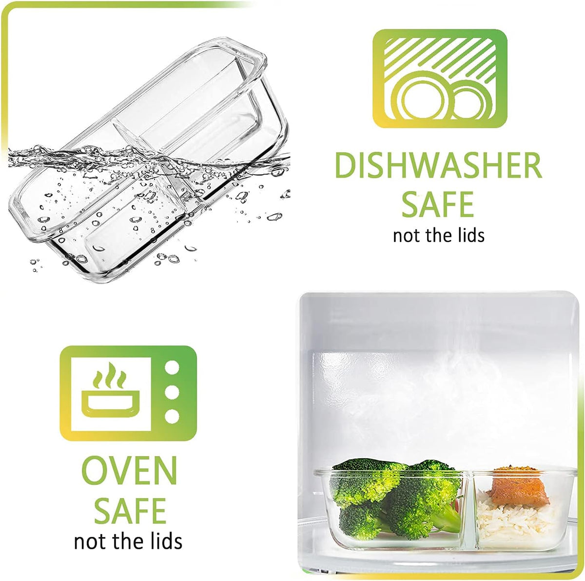 M MCIRCO [5-Pack, 36 oz] Glass Meal Prep Containers 3 Compartment with Lids, Glass Lunch Containers,Food Prep Lunch Box,Bento Box,Microwave, Oven, Freezer, Dishwasher (4.5 Cups)