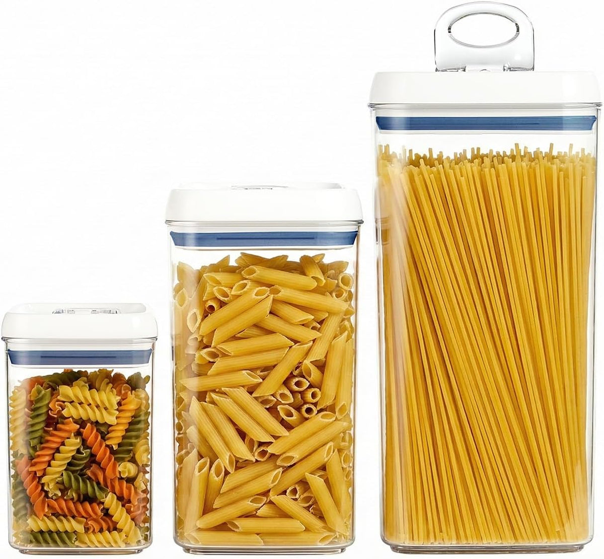 Felli Flip Tite Storage Container with Built-In Spoon & Airtight Lid 5” Large-M Ring Flip Top, Stackable Acrylic Canister for Sugar Flour Powder, Kitchen Pantry Organizer (1.8qt), 2 spoons