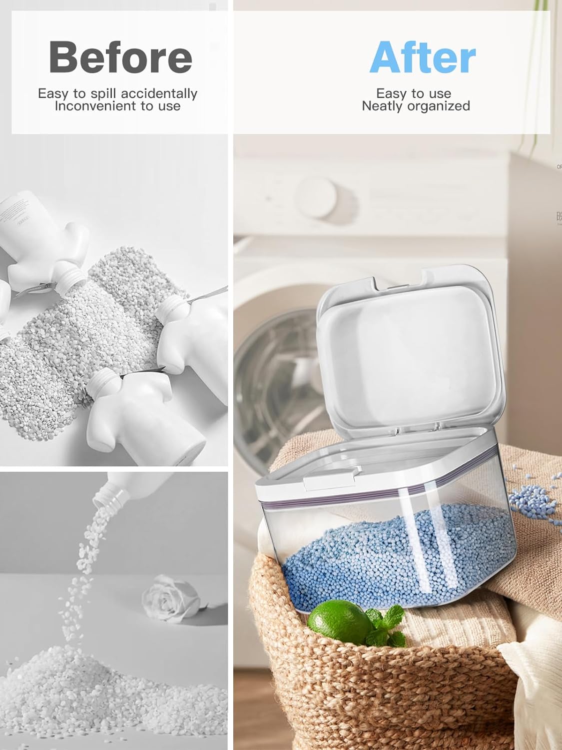 LivLab Mker Laundry Detergent Dispenser with One-Press Lid,Clear PET Powder container with Measuring Cup, Pods container 5.5L/12Lbs/200oz(270 Pods)