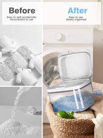 LivLab Mker Laundry Detergent Dispenser with One-Press Lid,Clear PET Powder container with Measuring Cup, Pods container 5.5L/12Lbs/200oz(270 Pods)