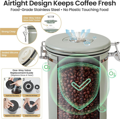 Veken Coffee Canister, 39OZ Large, Mothers Day Gifts For Women, Airtight Stainless Steel Food Storage Container for 2.2lbs Coffee Beans, Ground, Sugar, Tea, Flour, Cereal,Kitchen Bar Accessories,Cream