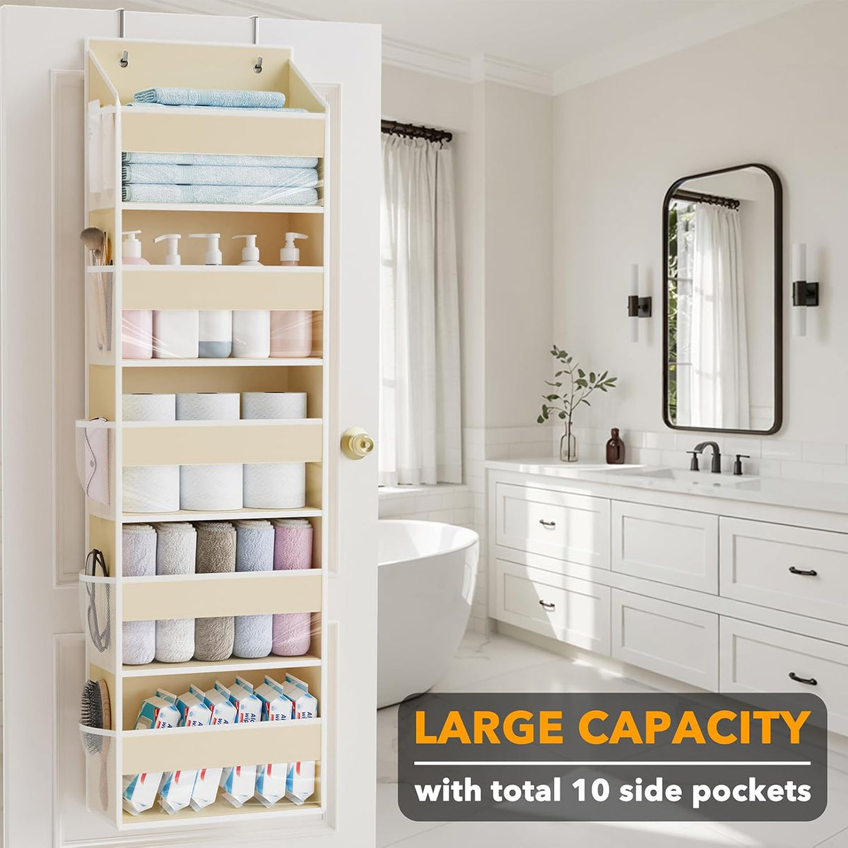 SpaceAid Over The Door Organizer with 5 Large Pockets and 10 Mesh Side Pockets, 5 Layers Door Organizer Hanging with Clear Window for Bedroom, Bathroom, Pantry and Nursery, Gray
