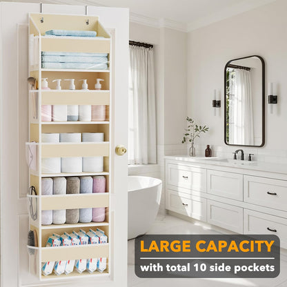 SpaceAid Over The Door Organizer with 5 Large Pockets and 10 Mesh Side Pockets, 5 Layers Door Organizer Hanging with Clear Window for Bedroom, Bathroom, Pantry and Nursery, Gray