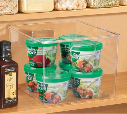 mDesign Plastic Deep Kitchen and Pantry Organizer Storage Bin with Handles for Cabinet, Fridge, Freezer - Food Storage Containers for Snacks, Yogurt Pouches or Fruit, Ligne Collection, 4 Pack, Clear