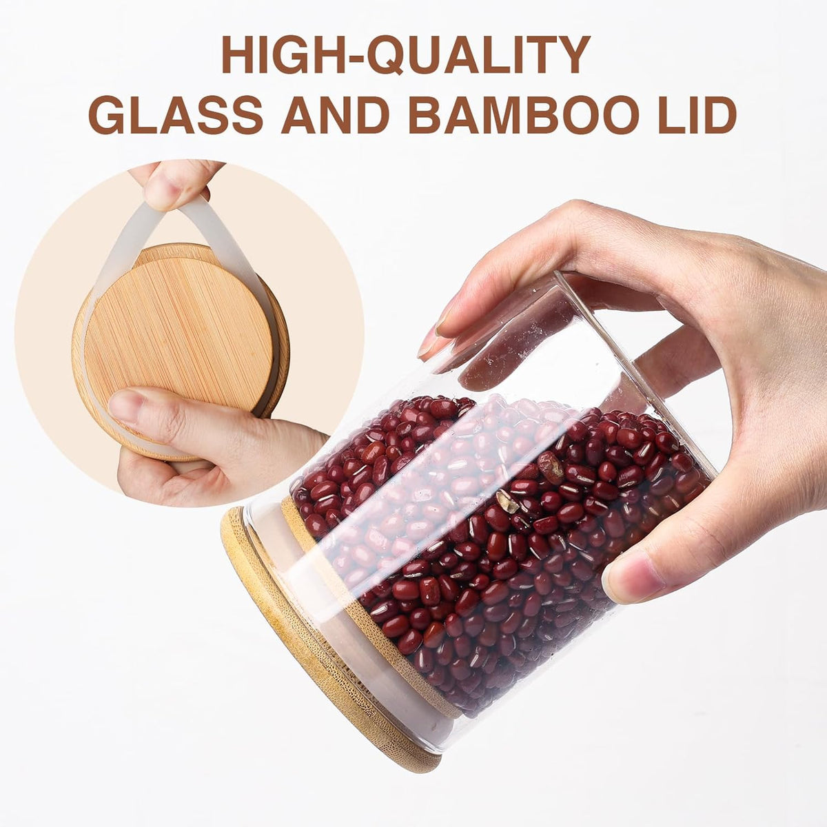 SHOWIN Glass Food Storage Jars Square 37oz, 4 Pack Glass Jars With Bamboo Lids, Kitchen Storage Containers For Spice, Candy, Cookie, Storage For Pantry Organizers