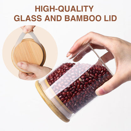 SHOWIN Glass Food Storage Jars Square 37oz, 4 Pack Glass Jars With Bamboo Lids, Kitchen Storage Containers For Spice, Candy, Cookie, Storage For Pantry Organizers