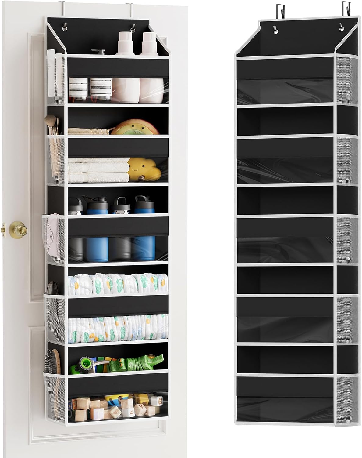 SpaceAid Over The Door Organizer with 5 Large Pockets and 10 Mesh Side Pockets, 5 Layers Door Organizer Hanging with Clear Window for Bedroom, Bathroom, Pantry and Nursery, Gray