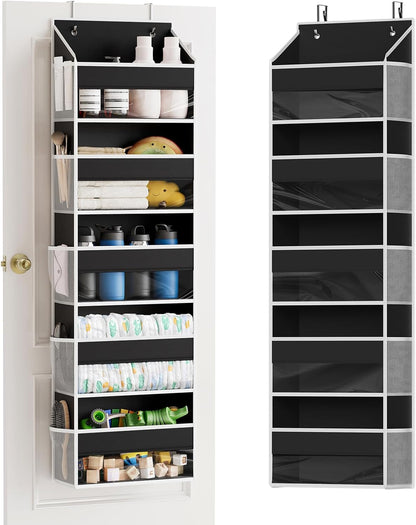 SpaceAid Over The Door Organizer with 5 Large Pockets and 10 Mesh Side Pockets, 5 Layers Door Organizer Hanging with Clear Window for Bedroom, Bathroom, Pantry and Nursery, Gray