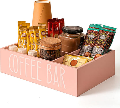 STORAGENIE Wooden Coffee Station Organizer – Removable Dividers, Storage for Coffee Pods, Tea Bags & Accessories, Oasis Blue (11.8" x 7.87" x 3.15")