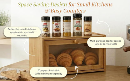 Chiron’s Pantry Bread Box with Clear View Window, Premium Bamboo Bread Storage for Kitchen Countertop, Farmhouse Organizer with Lid for Brioche, Gluten‑Free Loaves and Everyday Baked Goods