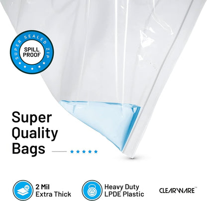 12 Large Storage Bags With Zipper Top - 5 Gallon Bags 18" x 24", Extra Large Plastic for Clothes, Travel, Moving, Large Reusable freezer bags, BPA-Free, 2-mil Thick