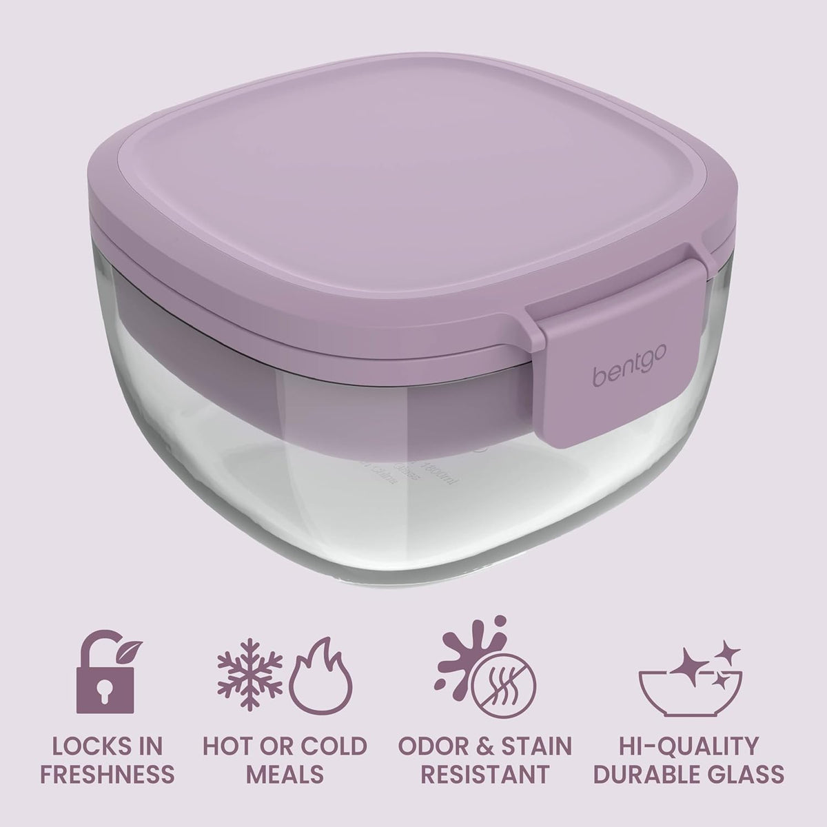 Bentgo Glass Prints Salad Container - 7.6-Cup Tinted Glass Salad Bowl with Airtight Lid, Leak-Proof Sauce Container, 4-Compartment Bento Meal Prep Tray & Reusable Fork (Floral Maximalist - Sea)