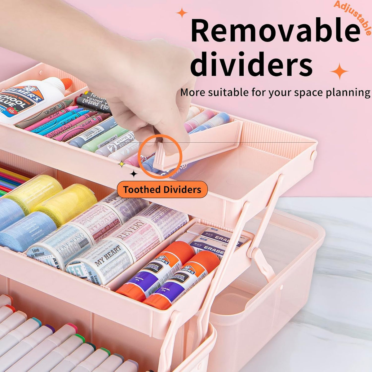 TERGOO 12.5in 3-Layer Multipurpose Craft Organizers and Storage with Adjustable Dividers, Portable Tackle Box, Folding Art & Craft Case for Medicine, Tool, Sewing Organizer (Haze Green)